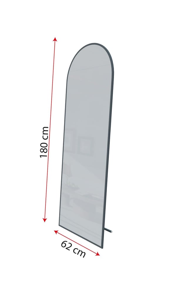 Evdemo Pamir Siyah Metal Çerçeveli Ayaklı Oval Boy Aynası 180x60 Cm