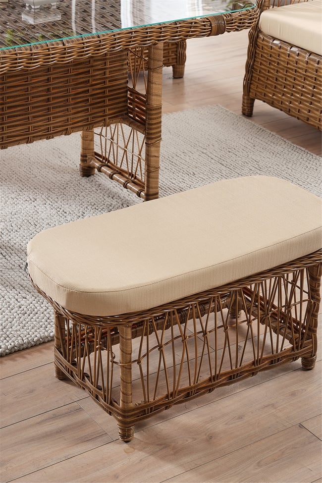 Evdemo Paris Rattan Puflu Bahçe Balkon Takımı 3+1+1 Cam Masalı Kahve