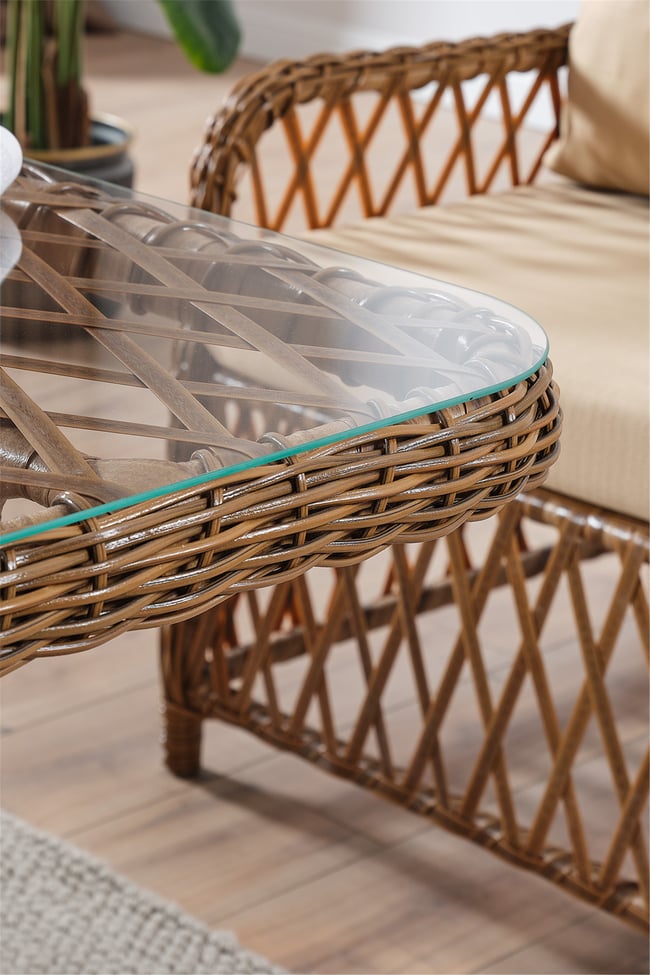 Evdemo Roma Rattan Bahçe Balkon Takımı 2+1+1 Cam Masalı Kahve