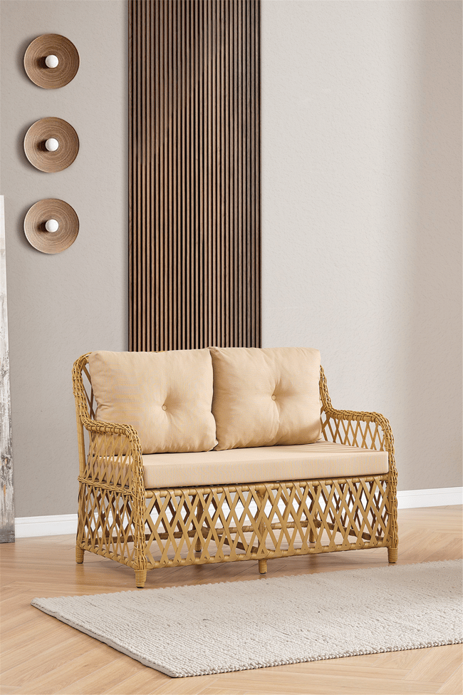 Evdemo Roma Rattan Bahçe Balkon Takımı 2+1+1 Cam Masalı Cappuccino