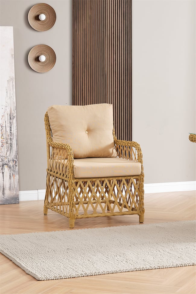 Evdemo Roma Rattan Bahçe Balkon Takımı 2+1+1 Cam Masalı Cappuccino