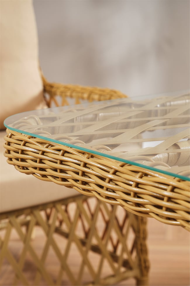 Evdemo Roma Rattan Bahçe Balkon Takımı 2+1+1 Cam Masalı Cappuccino