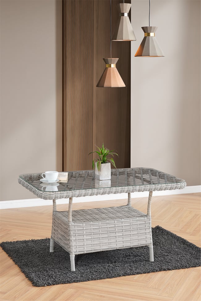 Evdemo Roma Rattan Bahçe Balkon Takımı 2+1+1 Cam Masalı Gri