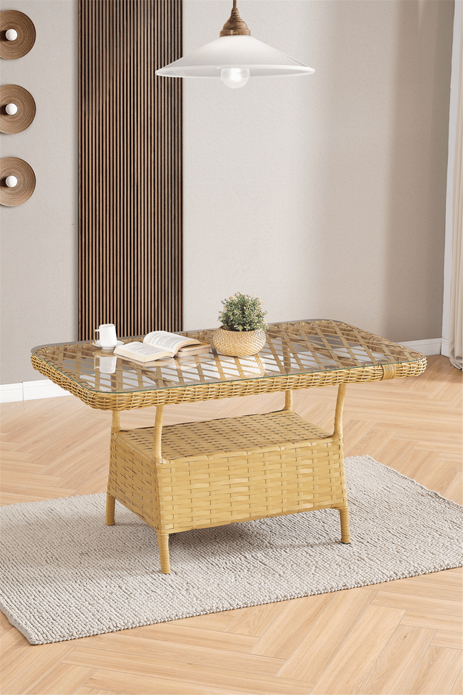 Evdemo Roma Rattan Bahçe Balkon Takımı 2+1+1 Cam Masalı Cappuccino