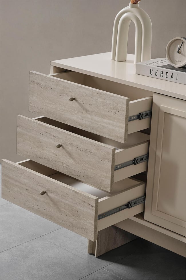 Eymense Hitit Aynalı Yemek Odası Konsolu Krem