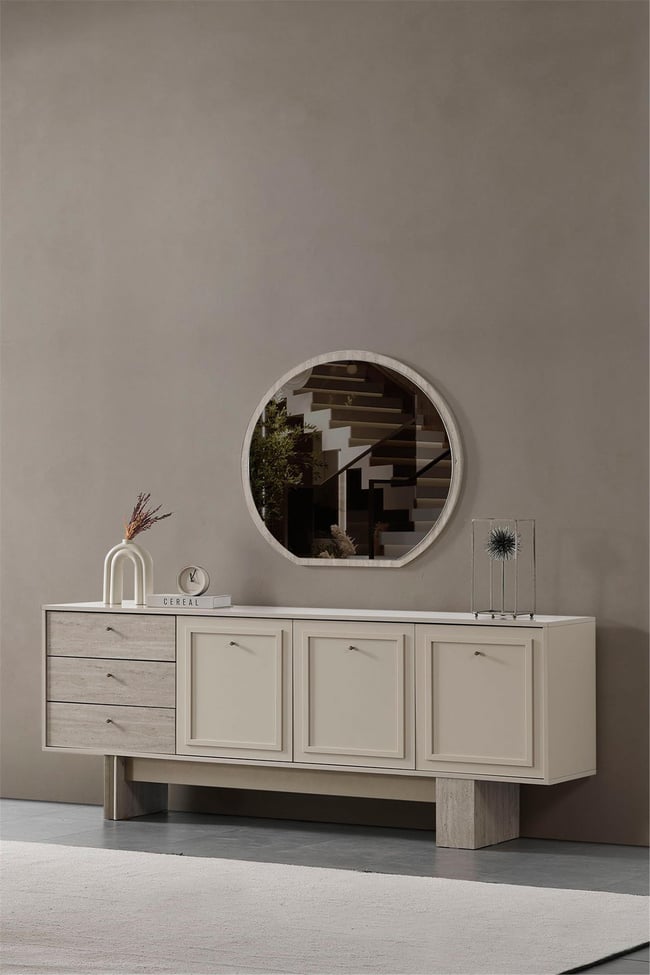 Eymense Hitit Aynalı Yemek Odası Konsolu Krem