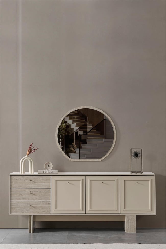 Eymense Hitit Aynalı Yemek Odası Konsolu Krem