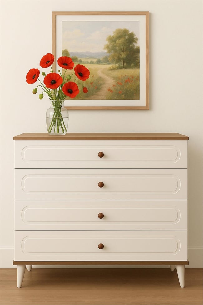 Eymense Kemer 4 Çekmeceli Şifonyer Krem Ceviz