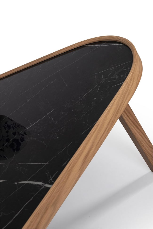 Eymense Leon Siyah Mermerli Meşe Yan Sehpalı İkili Orta Sehpa Siyah