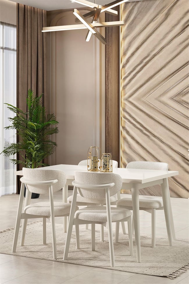 Eymense Masal Modern 4 Sandalyeli Açılır Masalı Yemek Masası Takımı Krem
