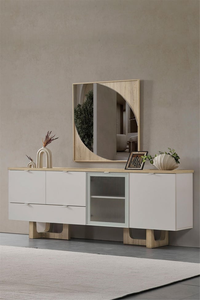 Eymense Palermo Aynalı Yemek Odası Konsolu Krem