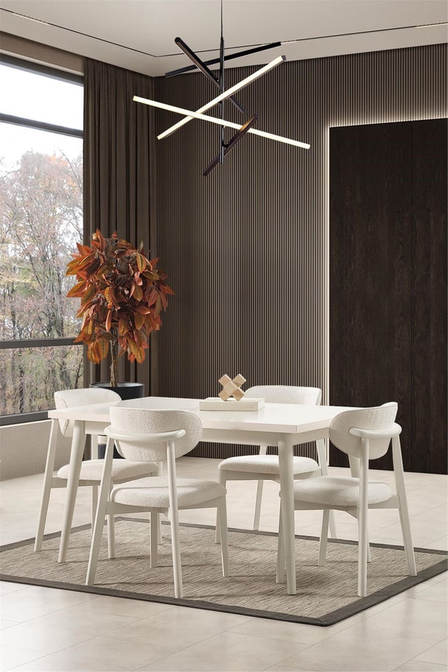 Eymense Petek Modern 4 Sandalyeli Açılır Masalı Yemek Masası Takımı Krem