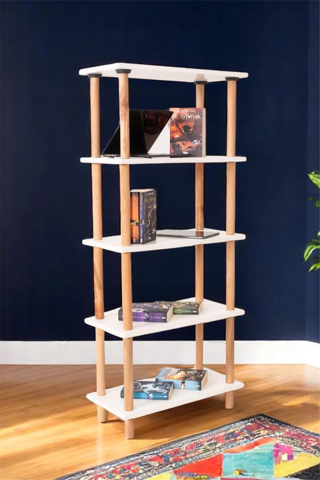 Eymense Pia 5 Raflı Kitaplık Çok Amaçlı Dolap Beyaz