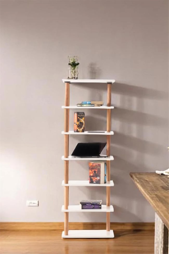 Eymense Pia 7 Raflı Kitaplık Çok Amaçlı Dolap Beyaz