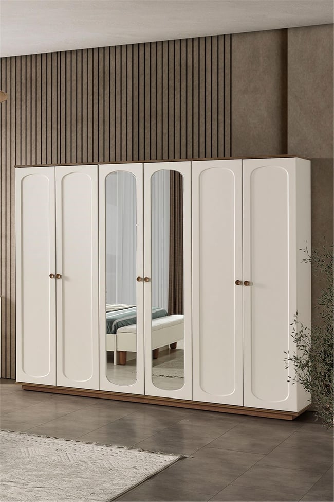 Eymense Sude Bohem Modern 6 Kapaklı Gardırop Dolap Krem
