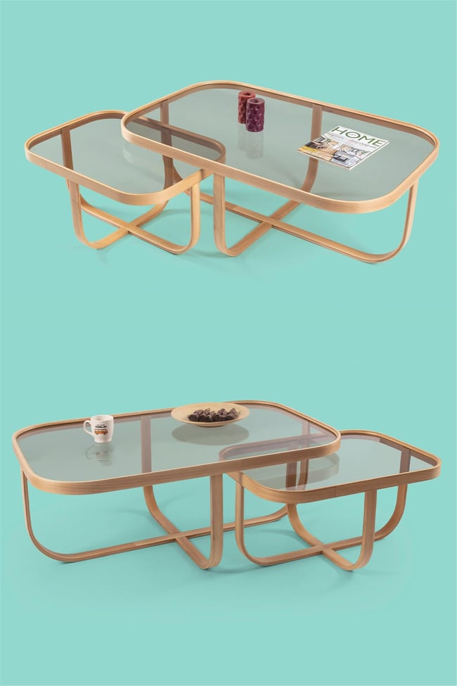 Eymense Tual Meşe Yan Sehpalı İkili Orta Sehpa Meşe