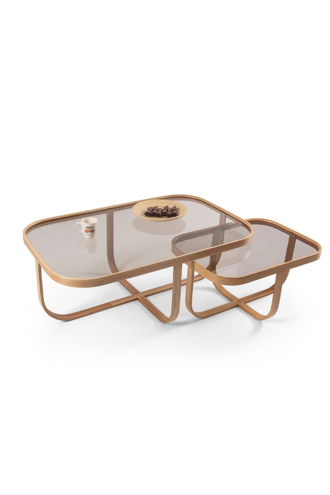 Eymense Tual Meşe Yan Sehpalı İkili Orta Sehpa Meşe