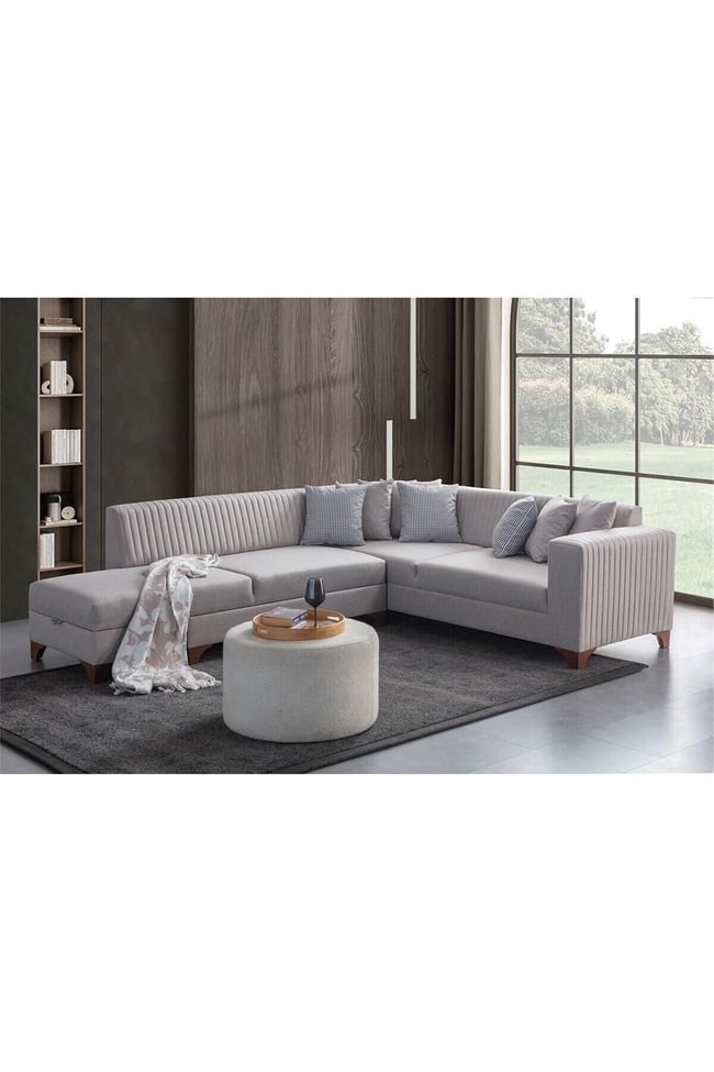 Eymense West Köşe Koltuk Takımı Krem Keten Krem