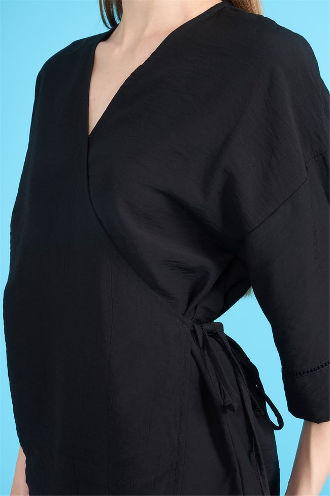 Fithit 5327 Kadın Kruvaze Yaka Kimono Siyah