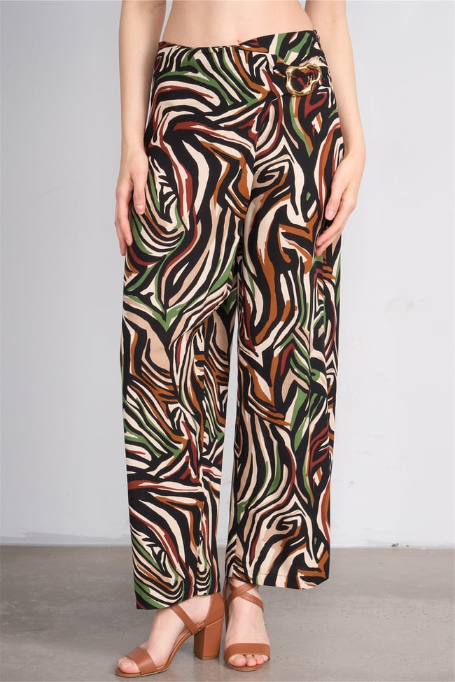 Fithit 7015 Bayan Viskon Geniş Paça Pantolon Renkli Zebra Desen