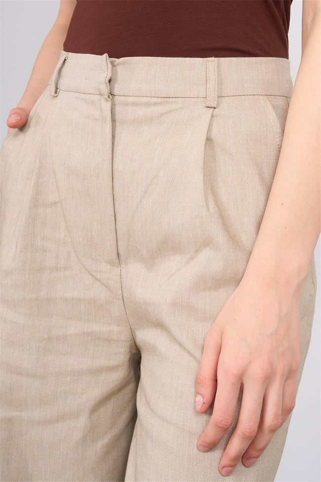 Fithit 7097 Bayan Loose Fit Geniş Paça Pantolon Bej