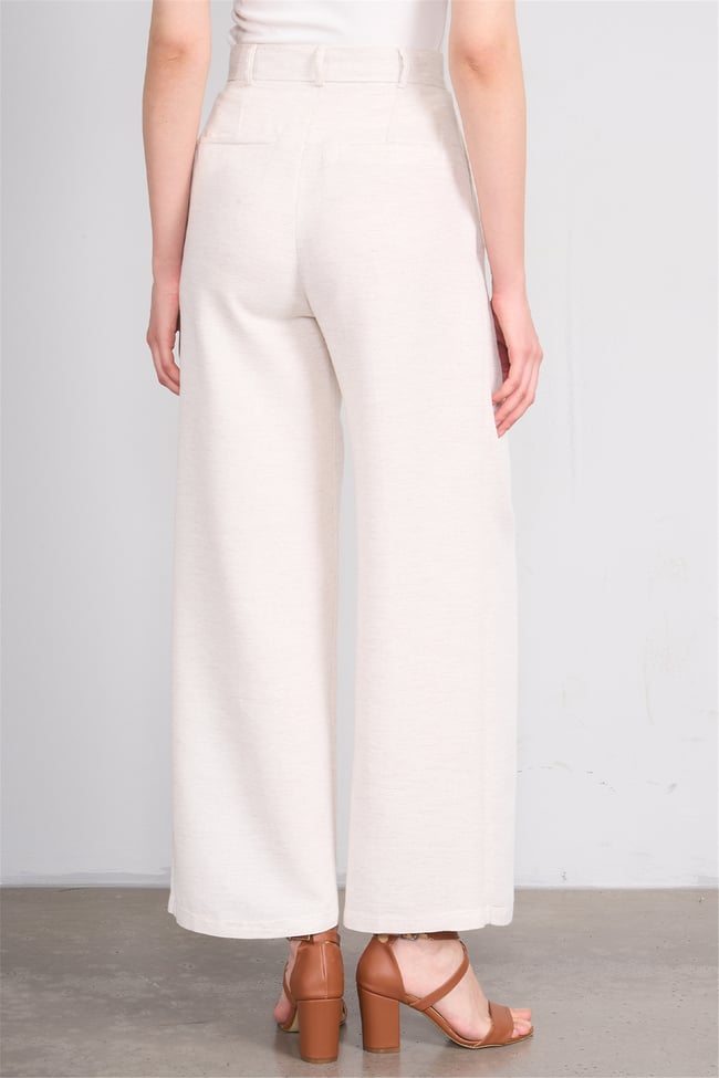 Fithit 7533 Bayan Hiri Keten Geniş Paça Pantolon Natural