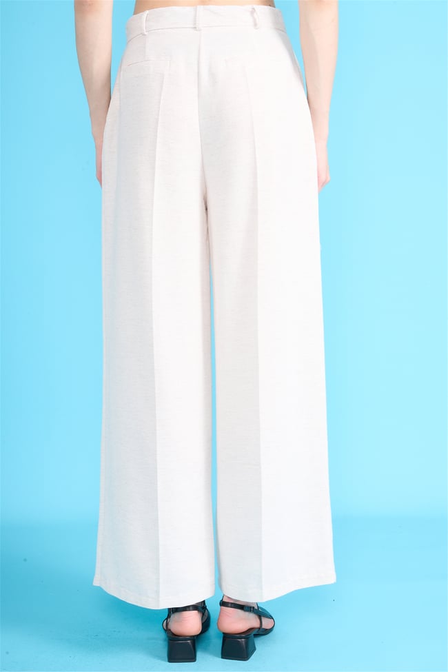 Fithit 7533 Bayan Hiri Keten Geniş Paça Pantolon Natural