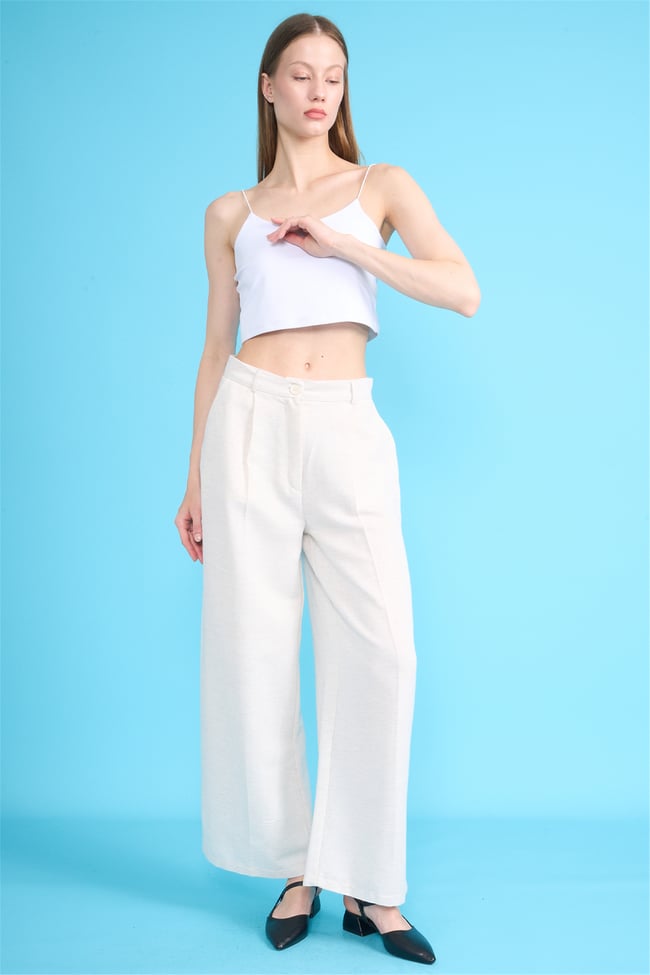 Fithit 7533 Bayan Hiri Keten Geniş Paça Pantolon Natural