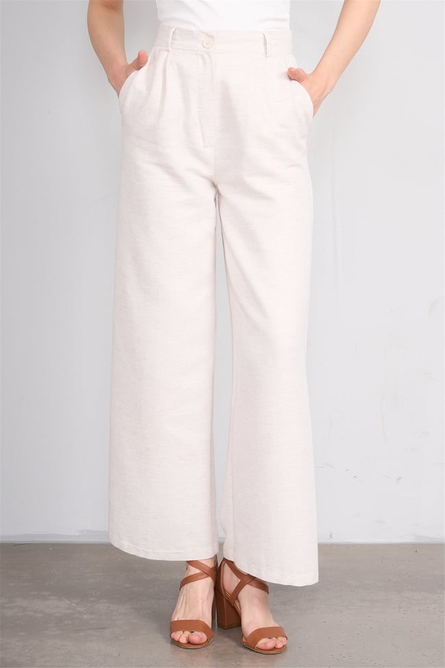Fithit 7533 Bayan Hiri Keten Geniş Paça Pantolon Natural