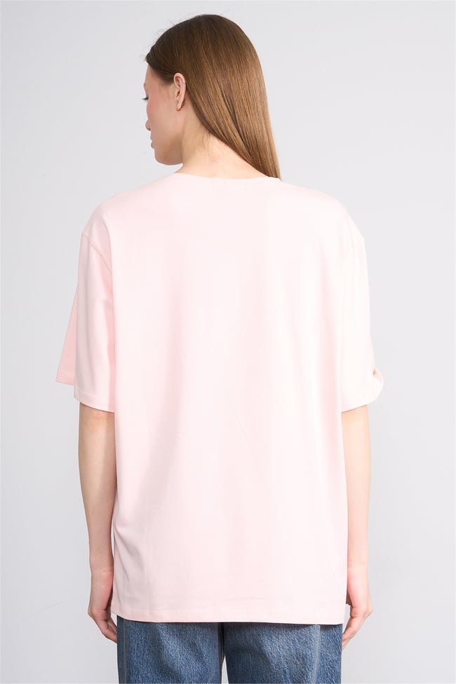 Helly Y25 Mb-6056 Pudra Kadın Stockholm Yazı Baskılı T-Shirt