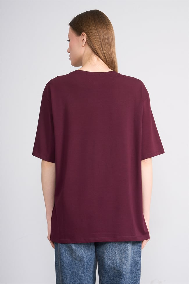 Helly Y26 Mb-6056 Bordo Kadın Stockholm Yazı Baskılı T-Shirt