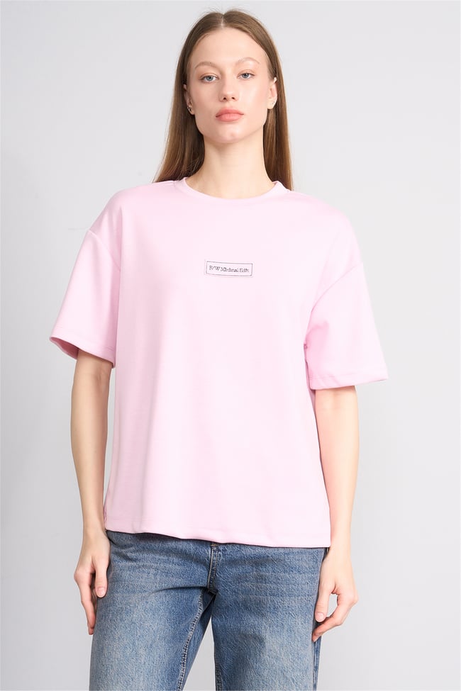 Helly Y26 Mb-7876 Pembe Kadın Bisiklet Yaka Tişört S-Xl