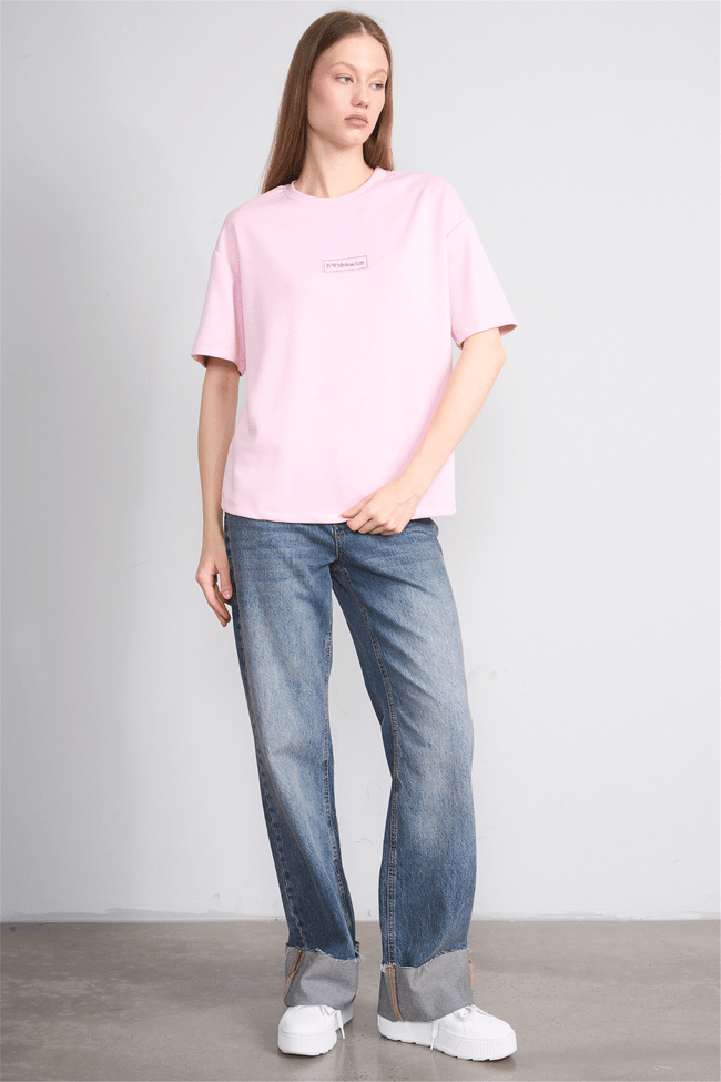 Helly Y26 Mb-7876 Pembe Kadın Bisiklet Yaka Tişört S-Xl
