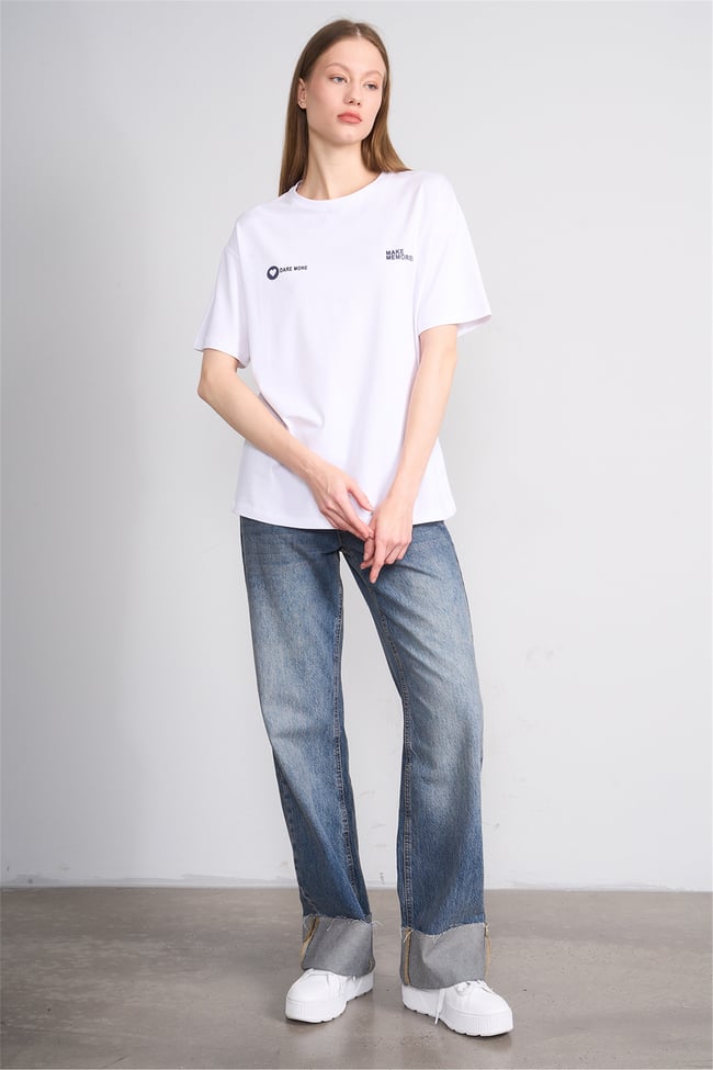 Helly Y26 Mb-7897 Ekru Kadın Yazılı T-Shirt S-Xl