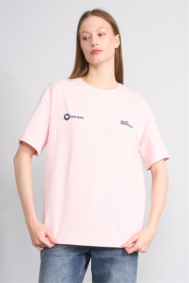 Helly Y26 Mb-7897 Pembe Kadın Yazılı T-Shirt S-Xl