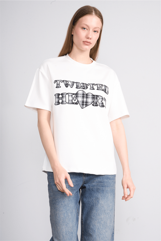 Helly Y26 Mb-8457 Ekru Kadın Yazılı T-Shirt S-Xl