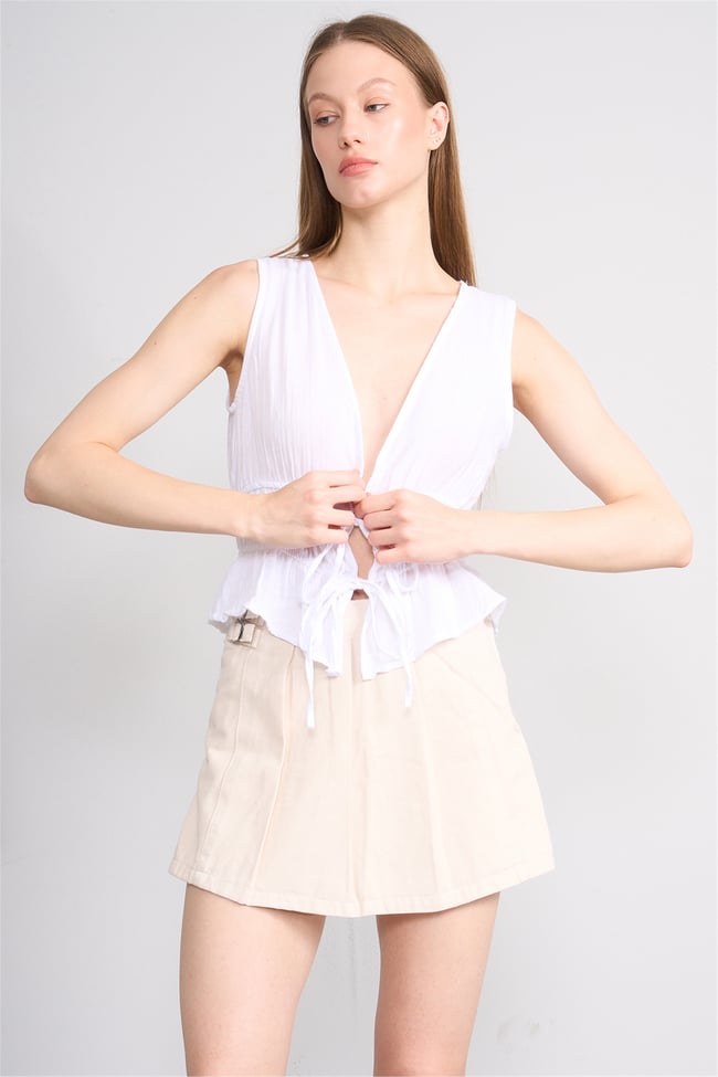 Helly Y26 My-7082 Ekru Kadın Müslin Kolsuz Bluz S-Xl