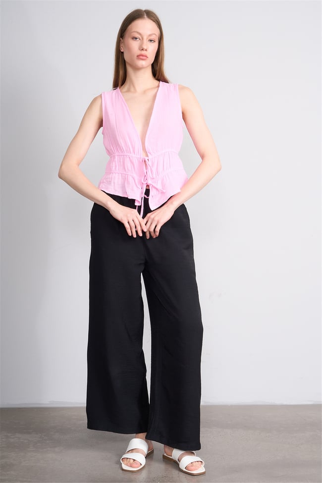 Helly Y26 My-7082 Pembe Kadın Müslin Kolsuz Bluz S-Xl