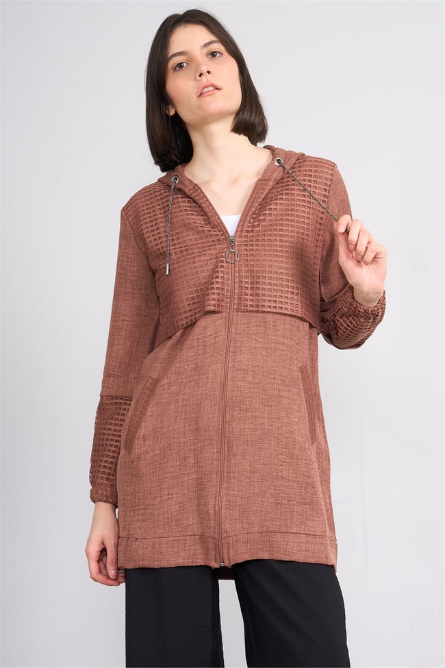 Hısset Y26 C53063 Kahve Kadın Keten Fıle Garnılı  Kap