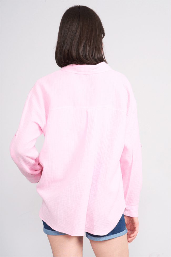 Hisset Y26 Gt1128 Pembe Kadın Kurdelelı Müslin Gömlek 38-44