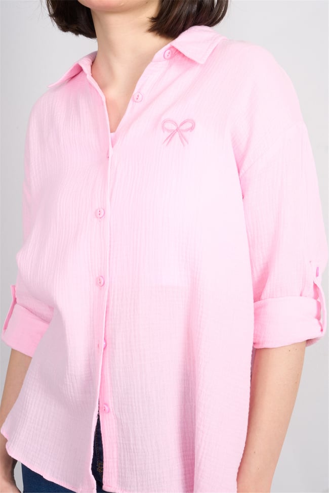 Hisset Y26 Gt1128 Pembe Kadın Kurdelelı Müslin Gömlek 38-44