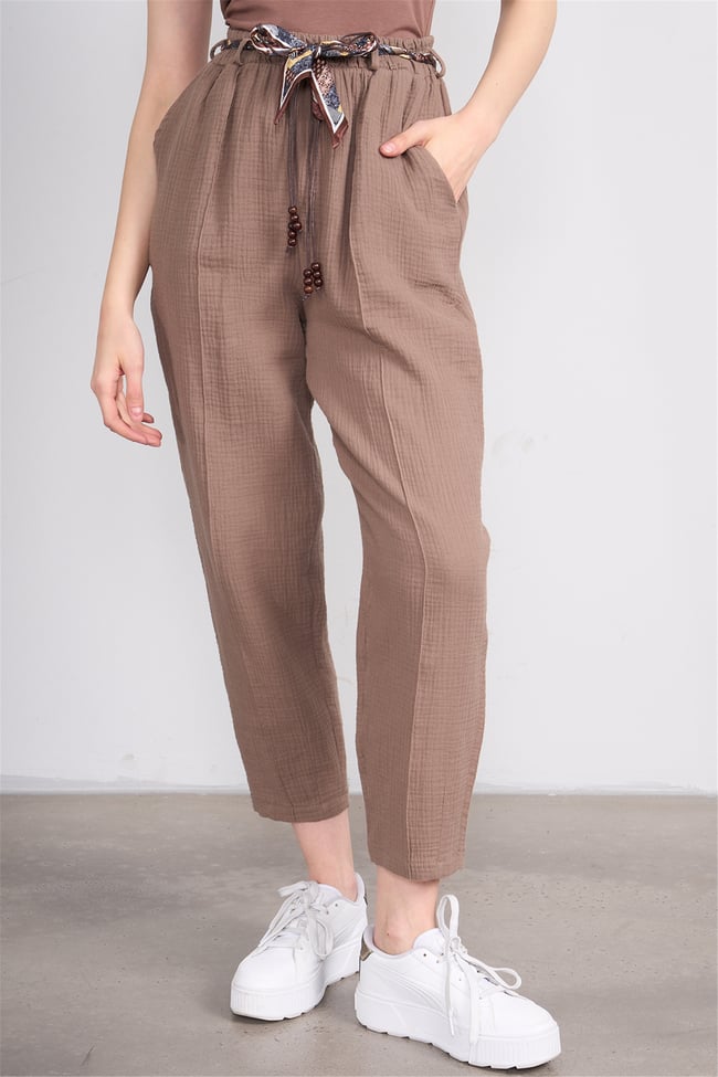 Hisset Y26 P2536 Vizon Kadın Müslin Paçası Pileli Pantolon 38-44