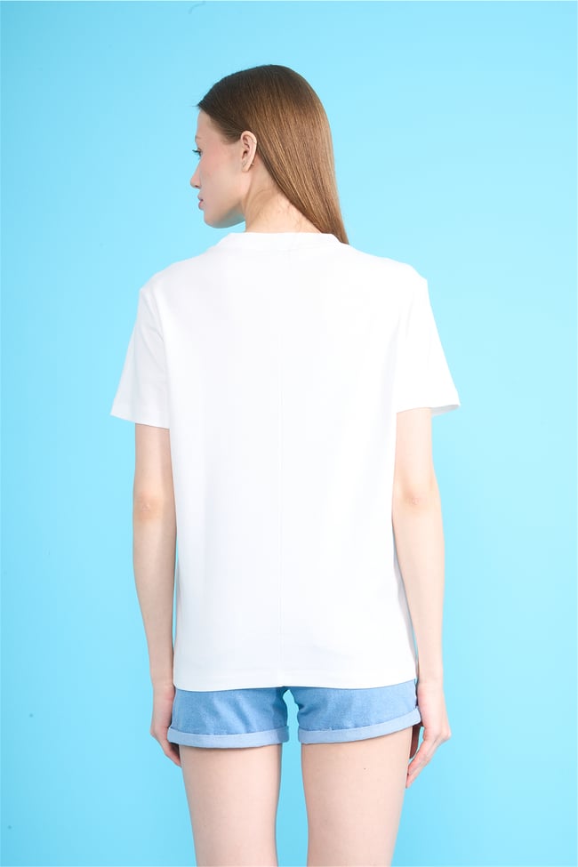 Ikoll Y26 1004963 007 Ekru İstiridye Nakışlı T-shirt