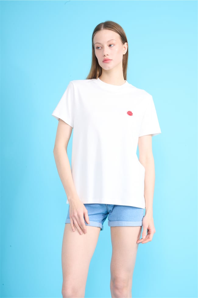 Ikoll Y26 1004963 007 Ekru İstiridye Nakışlı T-shirt