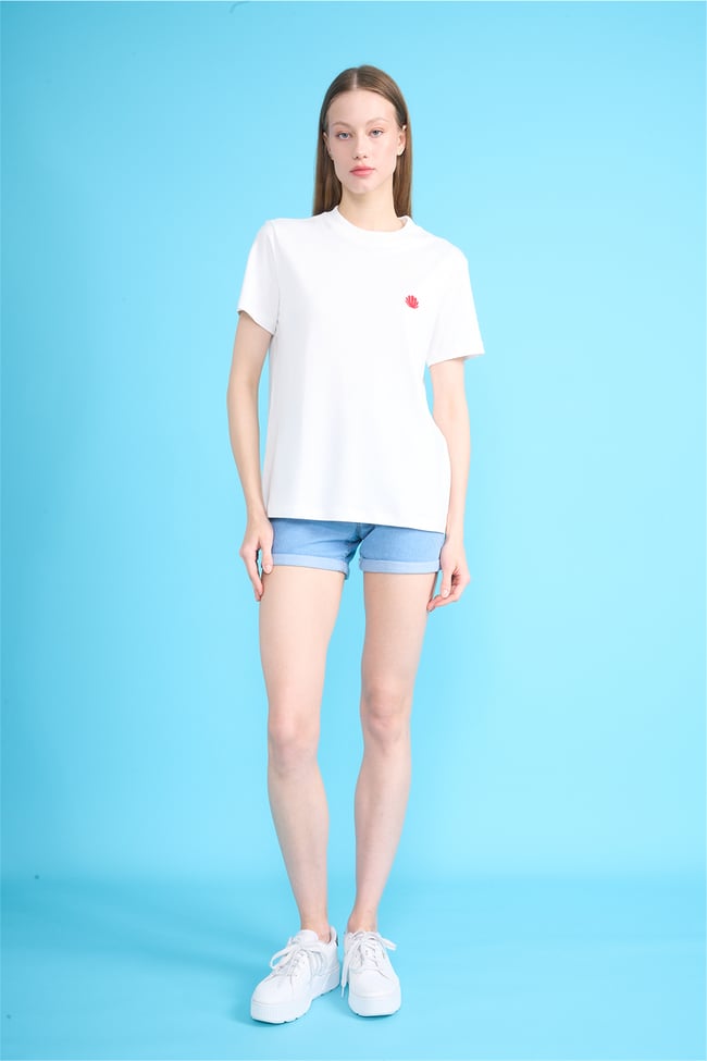 Ikoll Y26 1004963 007 Ekru İstiridye Nakışlı T-shirt