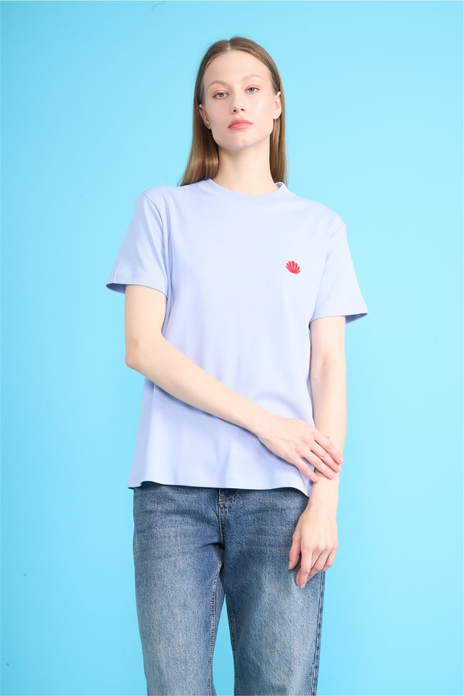 Ikoll Y26 1004963 028 Mavi İstiridye Nakışlı T-shirt