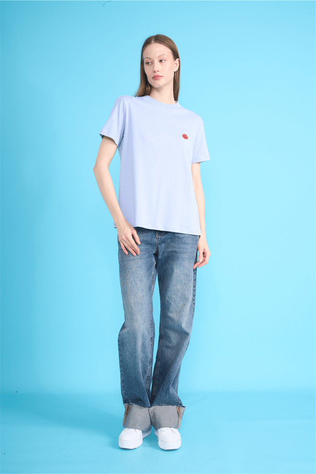 Ikoll Y26 1004963 028 Mavi İstiridye Nakışlı T-shirt