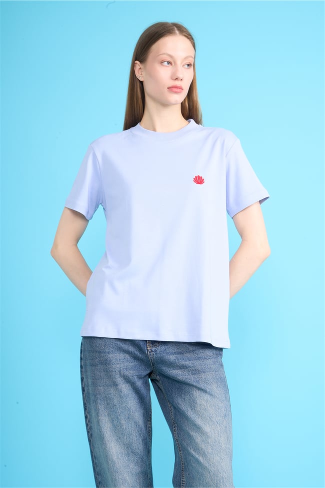 Ikoll Y26 1004963 028 Mavi İstiridye Nakışlı T-shirt