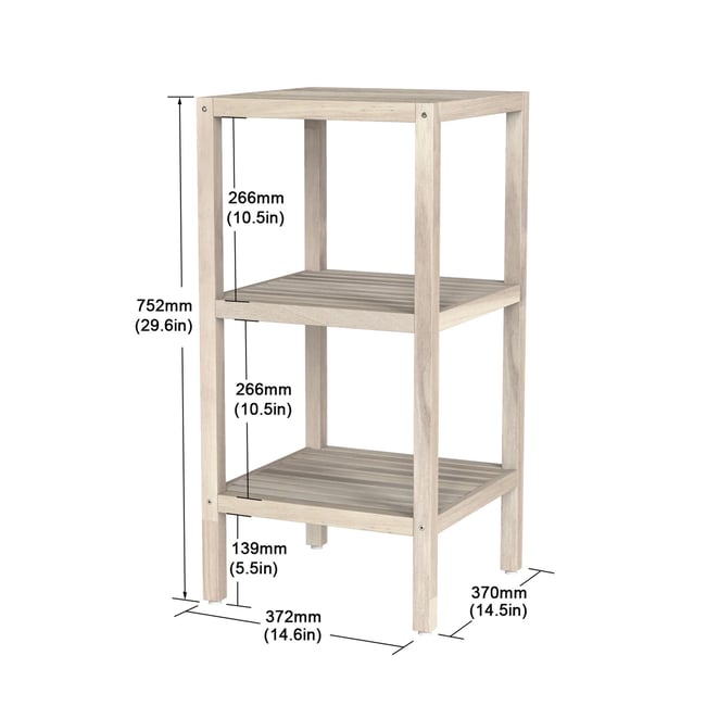 İnterbuild Masif Akasya Ahşap 3 Katlı Raf Çok Amaçlı Masif Raf (Org Beyaz) - 672728