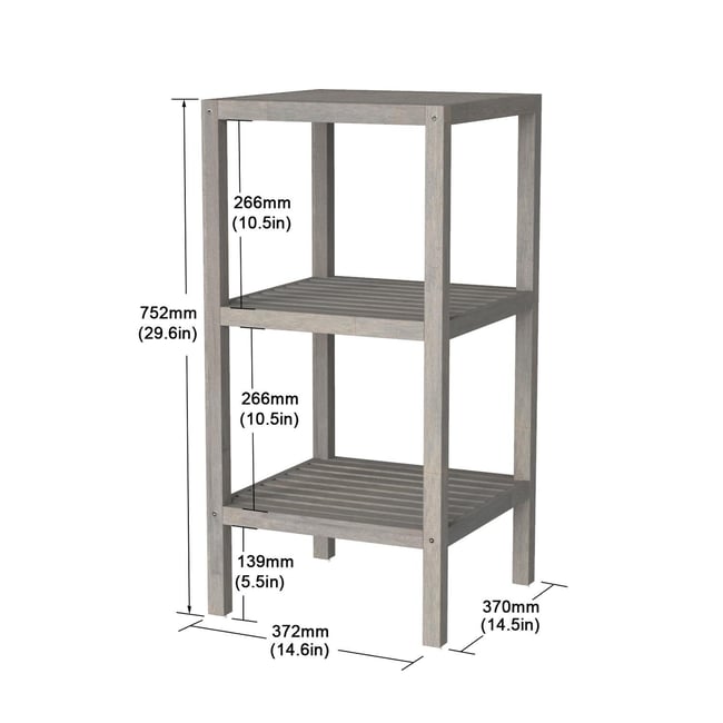 İnterbuild Masif Akasya Ahşap 3 Katlı Raf Çok Amaçlı Masif Raf (Alaca Gri) - 672995